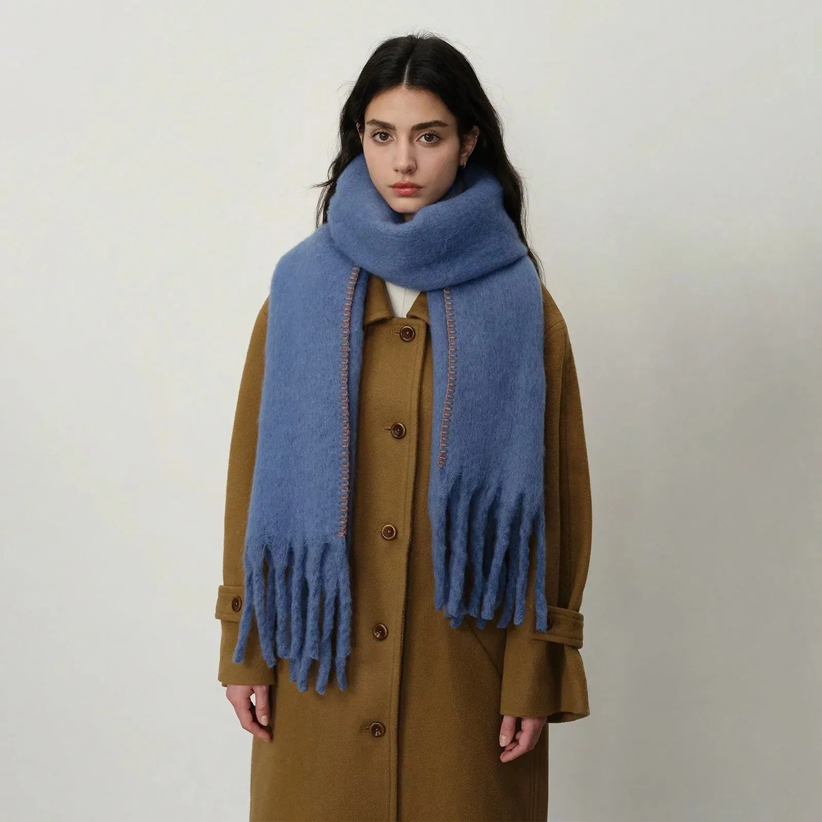 Elegant Minimalist Imitation Cashmere Overlock Scarf