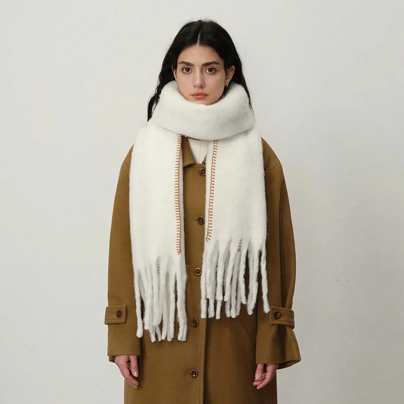 Elegant Minimalist Imitation Cashmere Overlock Scarf