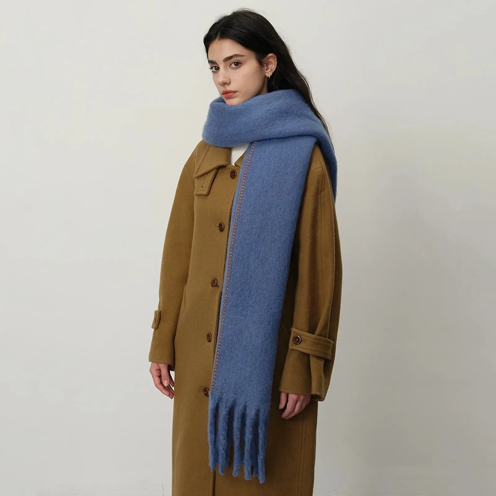 Elegant Minimalist Imitation Cashmere Overlock Scarf