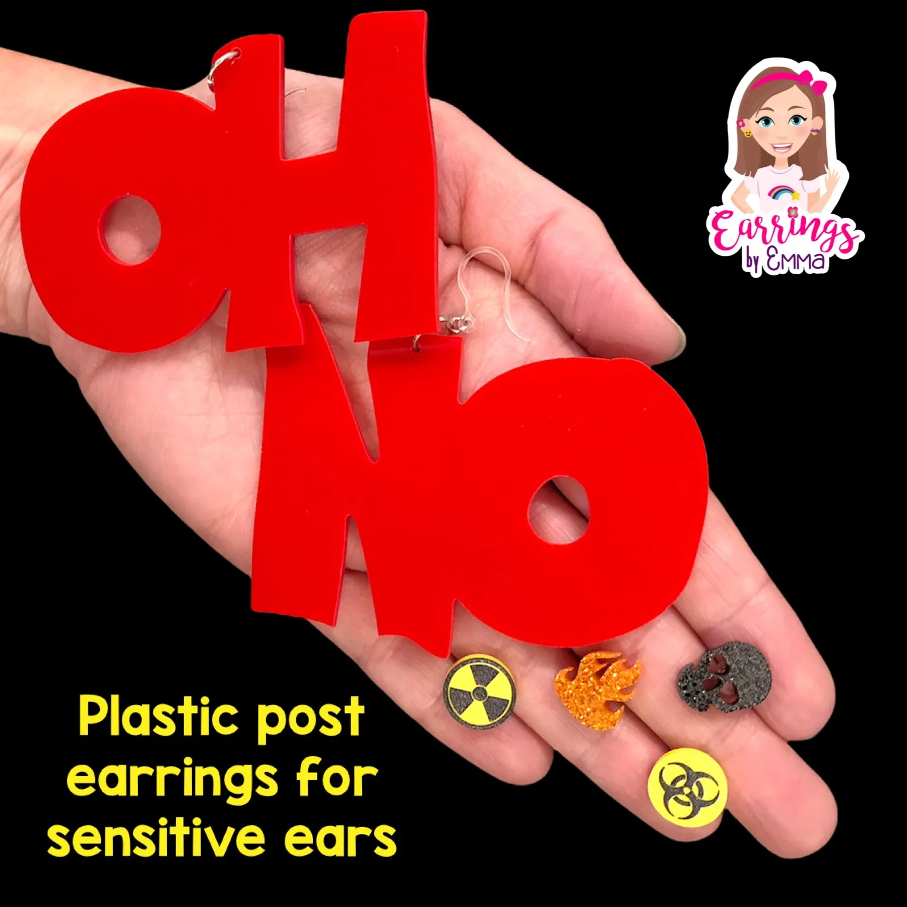 Exaggerated Oh No Dangles Hypoallergenic Earrings for Sensitive Ears Made with Plastic Posts