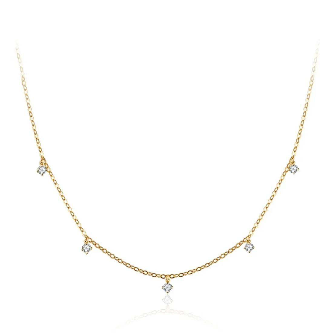 FANCIME “5 Stone” Minimalist Chain 14K Solid Gold Necklace