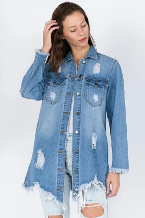 Fashion M&J Women's Light Distressed Frayed Hem Denim Jacket – Casual Winter Outerwear