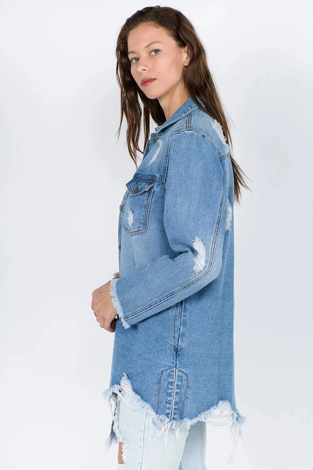 Fashion M&J Women's Light Distressed Frayed Hem Denim Jacket – Casual Winter Outerwear