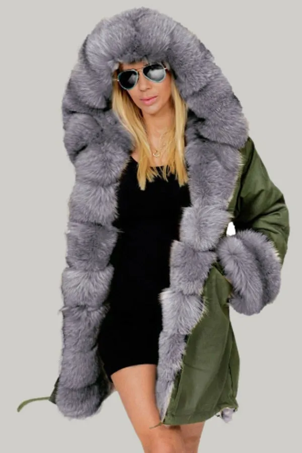 Fashion Winter Warm Fur Collar Hooded Coat