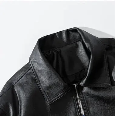 Fashionable Loose Lapel Collar Handsome Leather Jacket