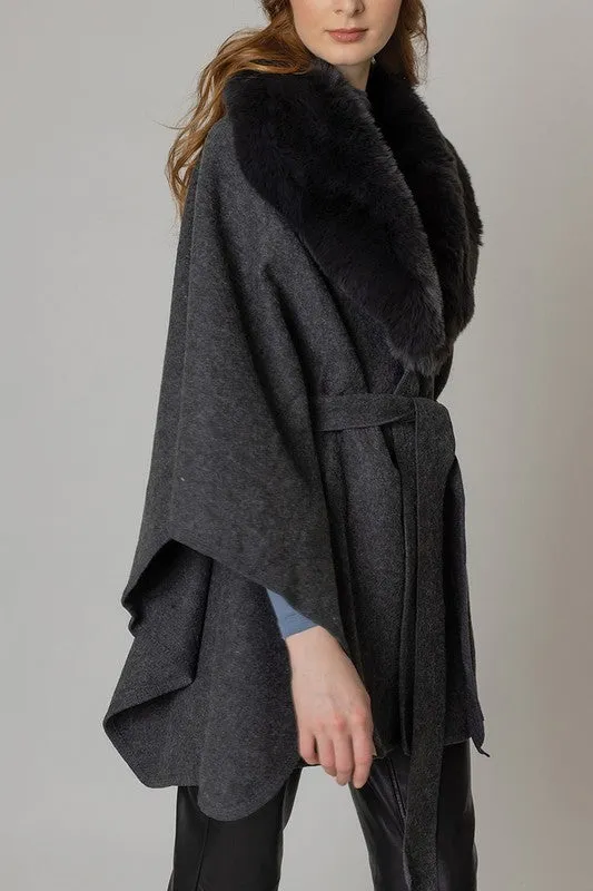 Faux Fur Collar Belted Kimono