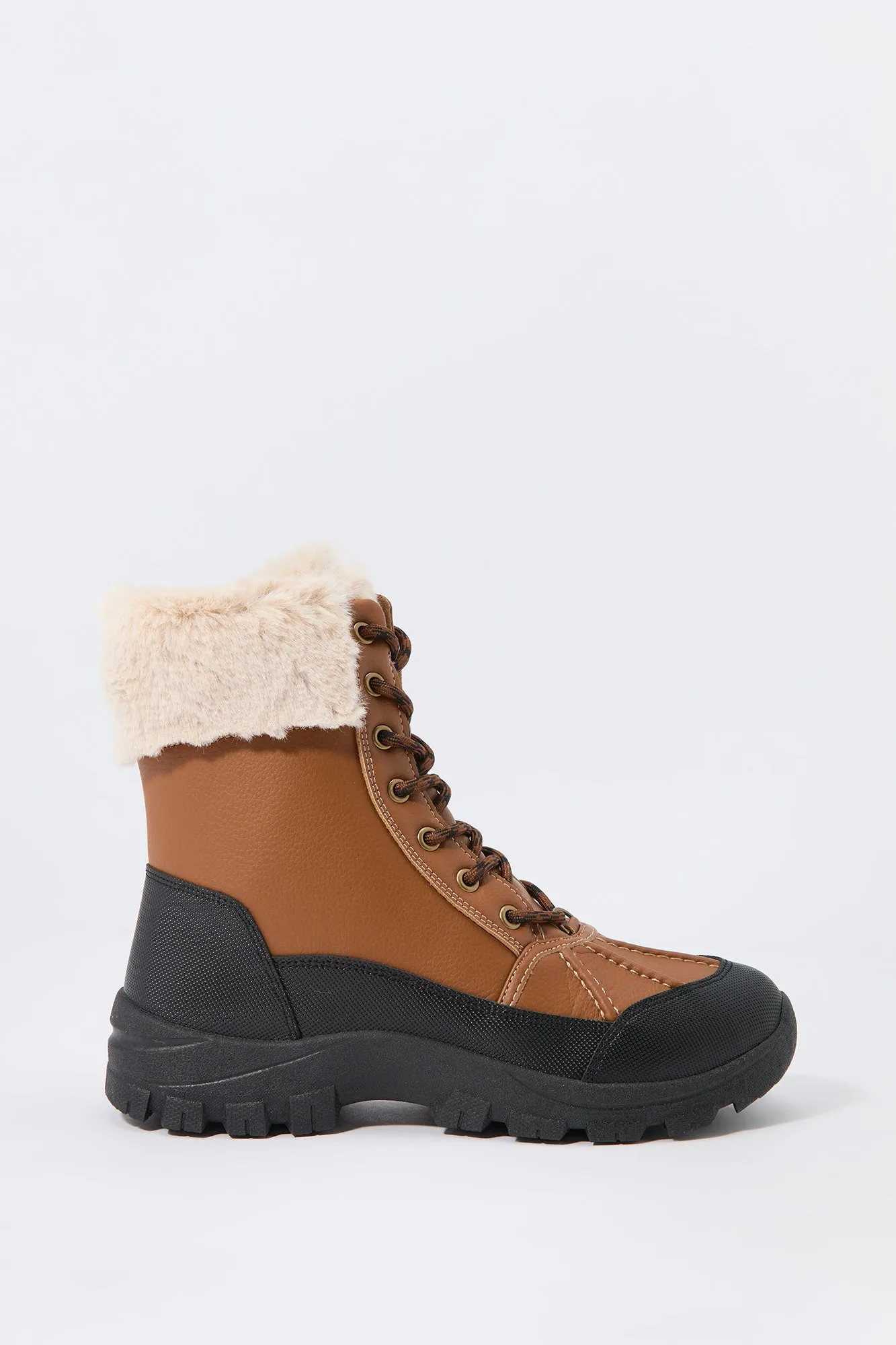 Faux Fur Collared Lace Up Boot