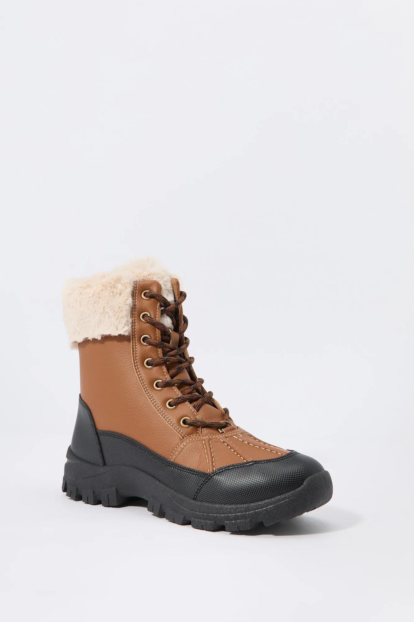 Faux Fur Collared Lace Up Boot