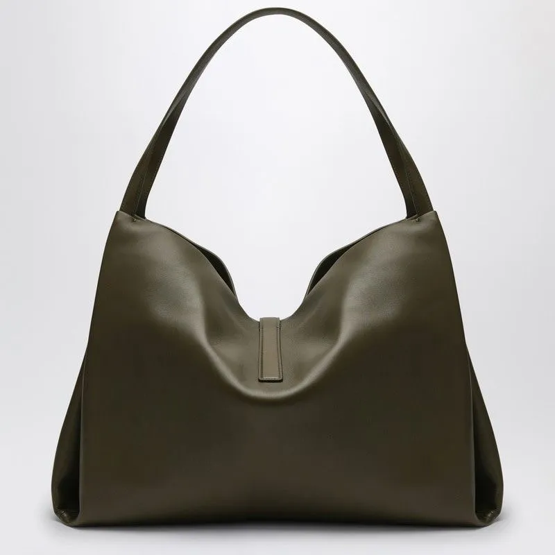 Ferragamo Large Olive Green Leather Tote Handbag