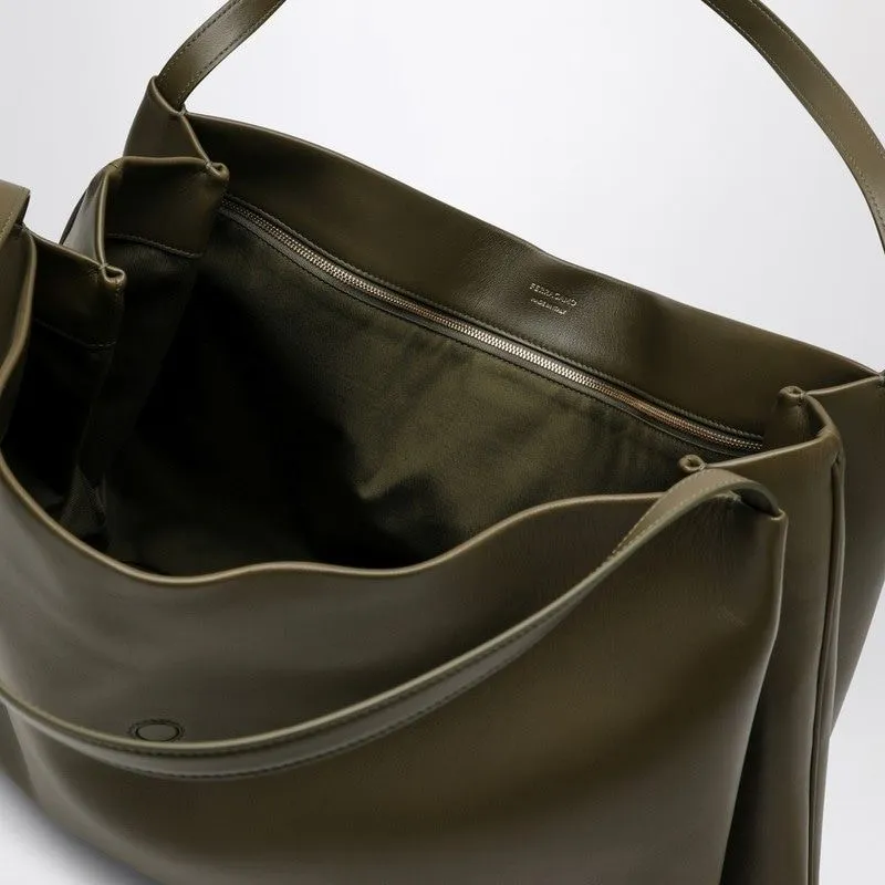 Ferragamo Large Olive Green Leather Tote Handbag