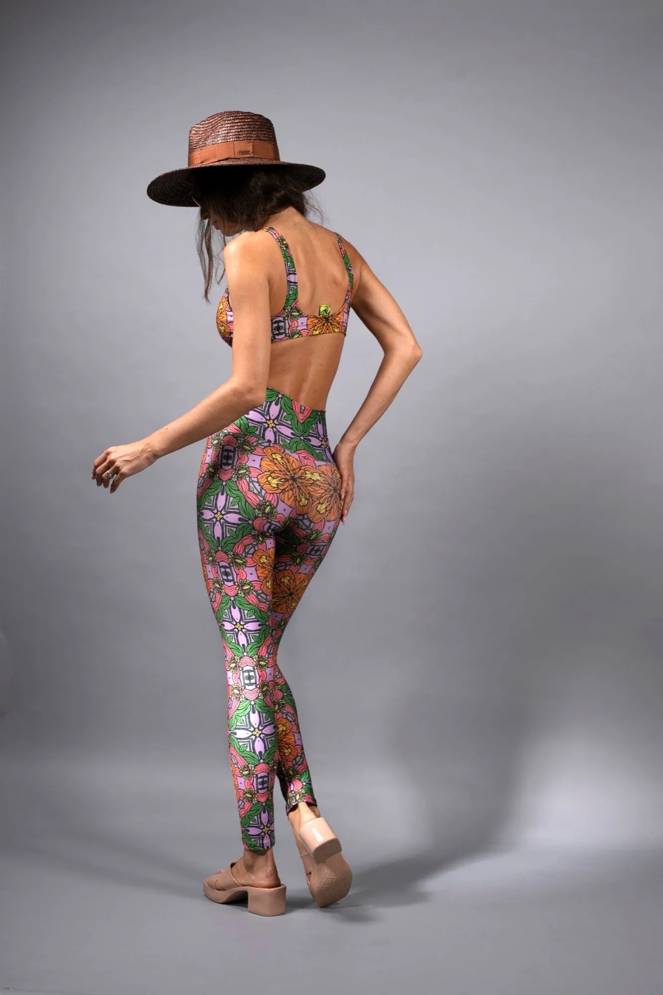 FLORAL ORANGE PINK HIGH WAISTED TROUSERS