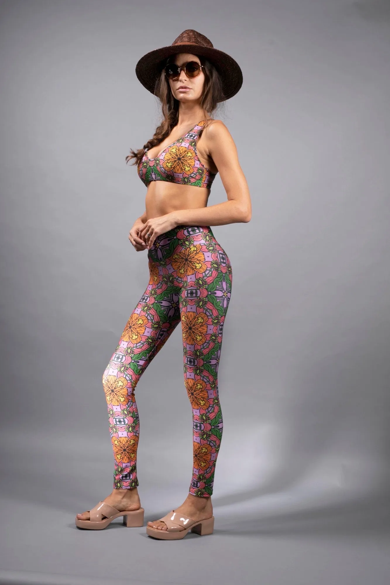 FLORAL ORANGE PINK HIGH WAISTED TROUSERS