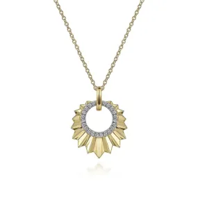 Gabriel & Co 14K Yellow Gold 17 5 inch Diamond Necklace With Diamond Cut Texture In Leaf Shape