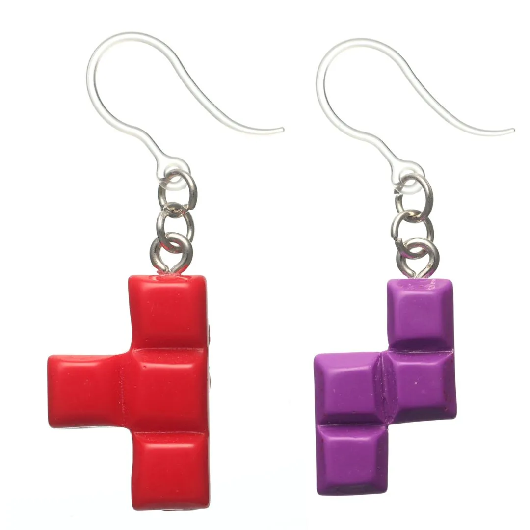 Game Block Dangles Hypoallergenic Earrings for Sensitive Ears Made with Plastic Posts