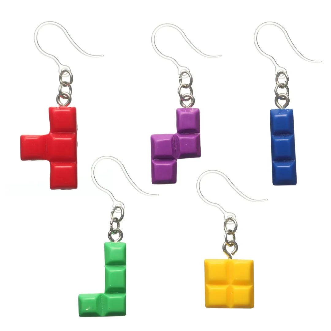 Game Block Dangles Hypoallergenic Earrings for Sensitive Ears Made with Plastic Posts