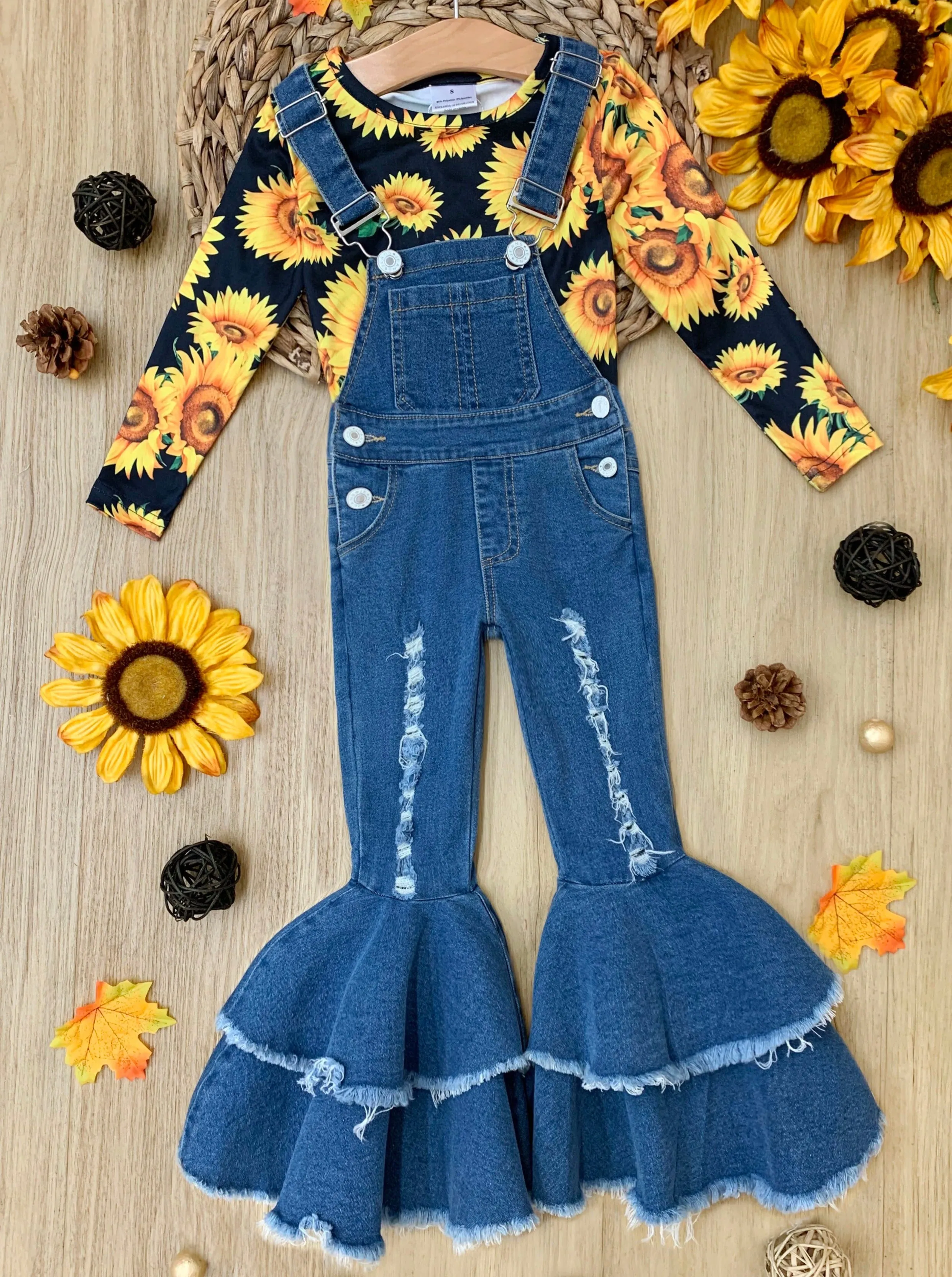 Girl Power Flared Denim Overall Set