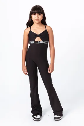 Girls Knot Stop Flared Jumpsuit Black