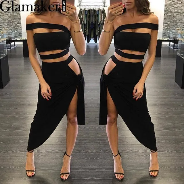 Glamaker Halter split sexy women dress 2017 Elegant evening party summer dress vestidos Autumn hollow out club bandage dress