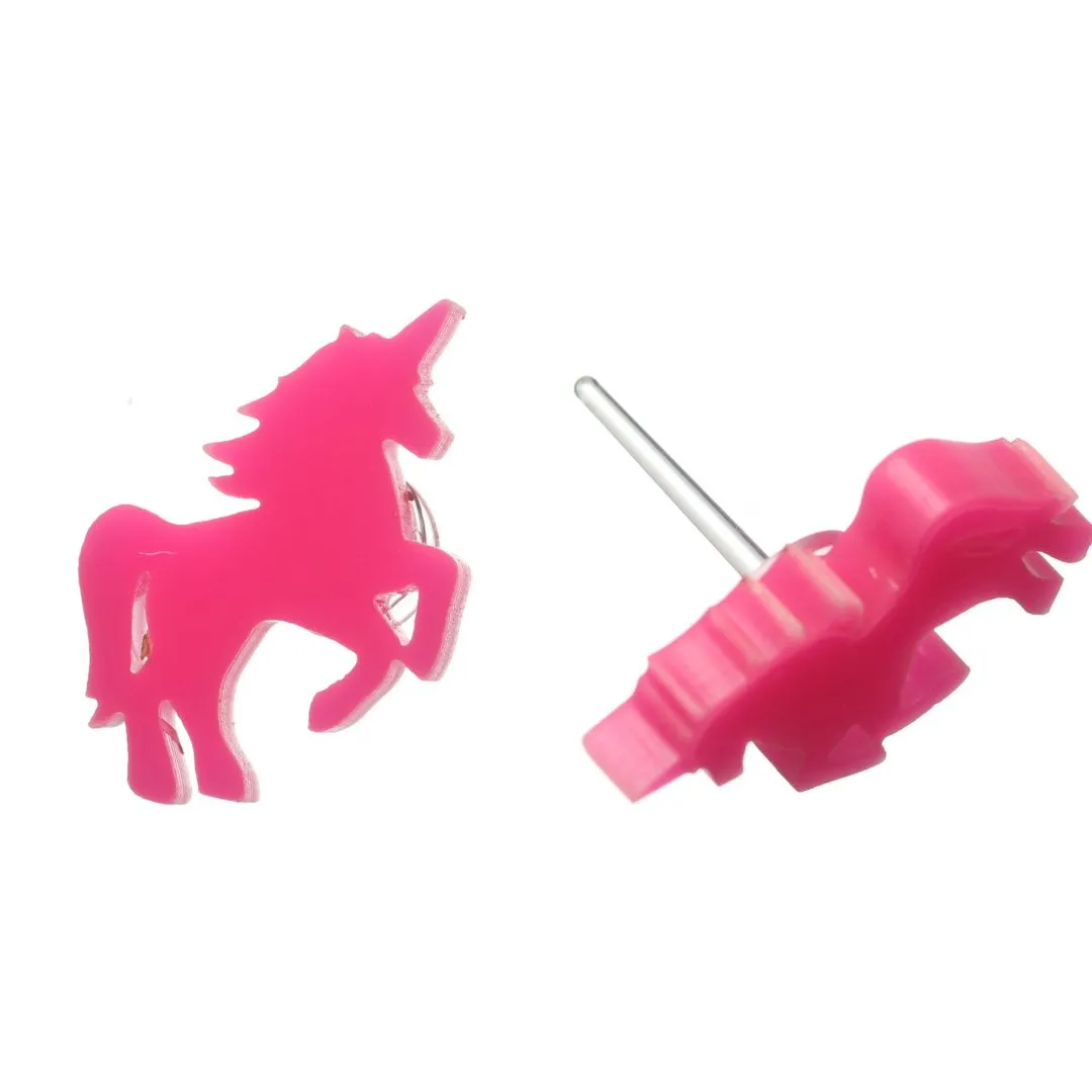 Glossy Majestic Unicorn Studs Hypoallergenic Earrings for Sensitive Ears Made with Plastic Posts