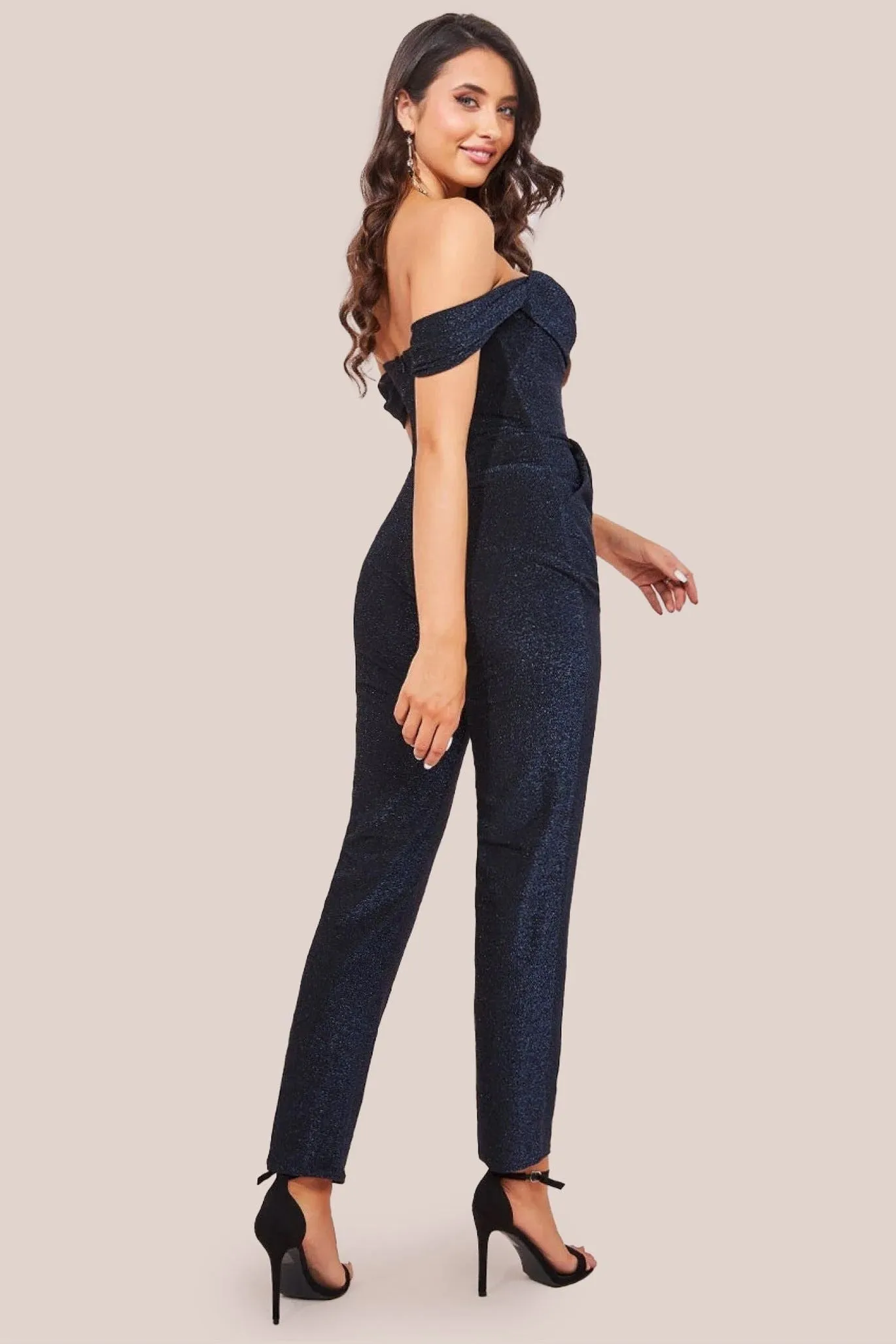 Goddiva Lurex Cowl Neck Jumpsuit - Navy