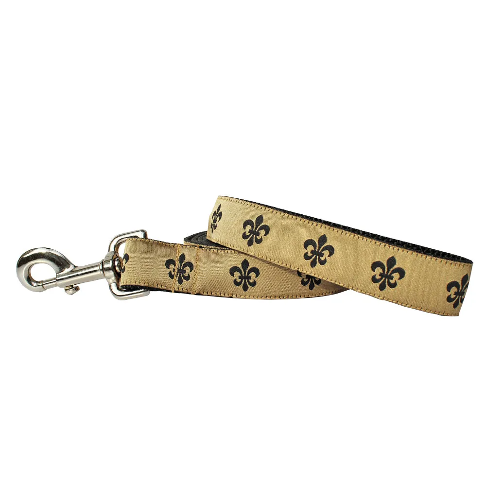 Gold & Black Fleur de Lis Dog Leash