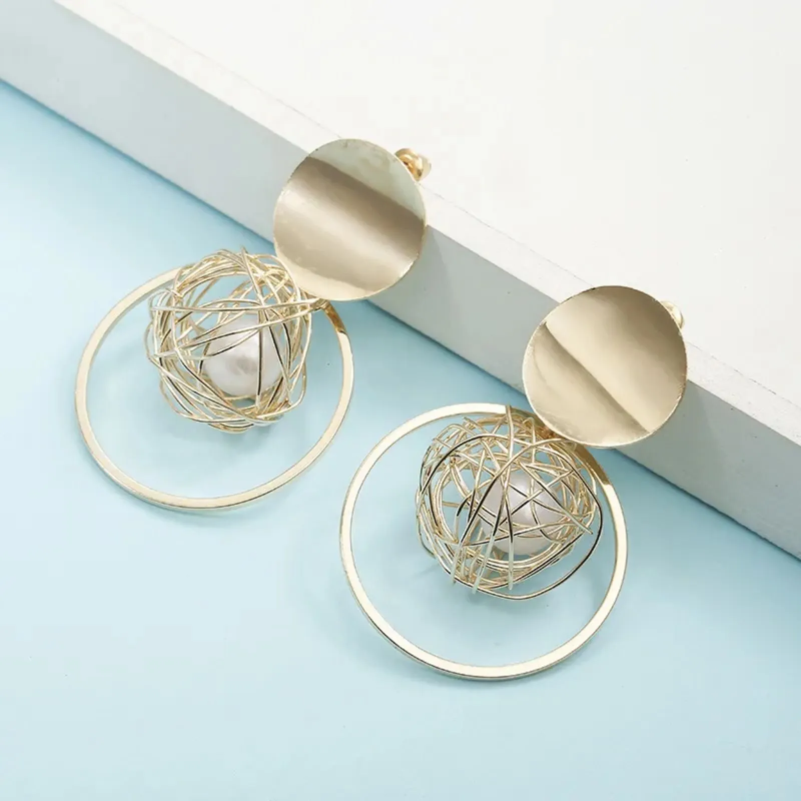 Gold Ball Of Pearl Drop Fashion Earrings