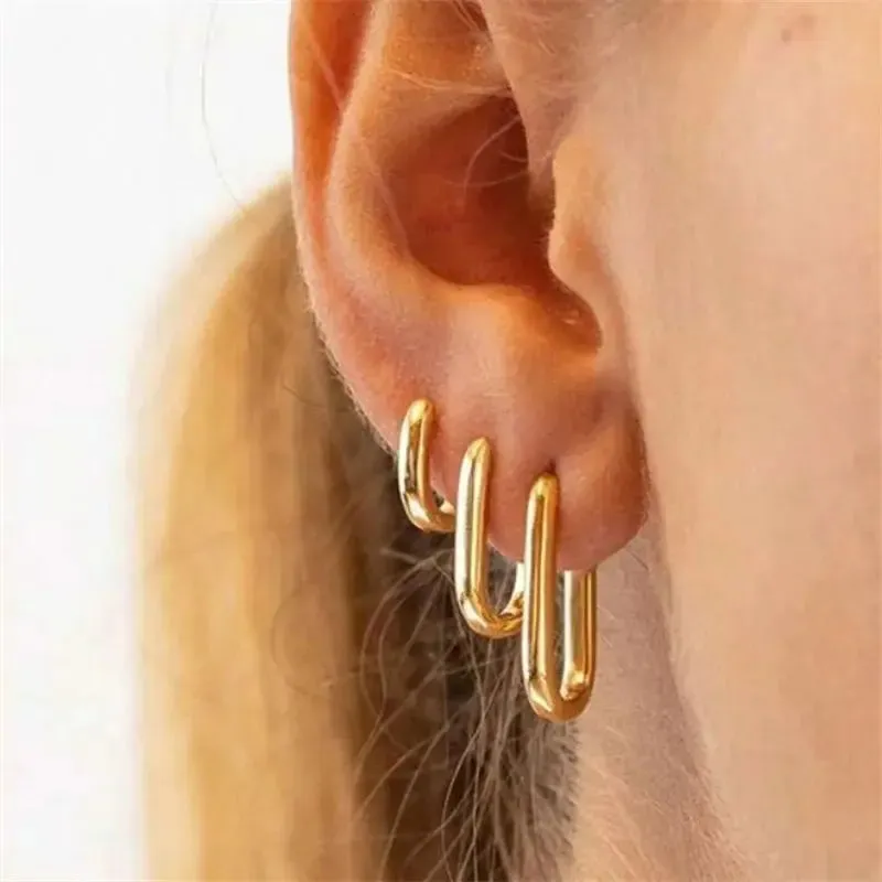 Gold Color Square Stainless Steel Minimalist Punk Rock New Earring