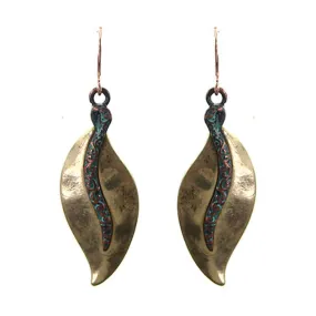 Gold Leaf Earrings With Filigree Patina Design