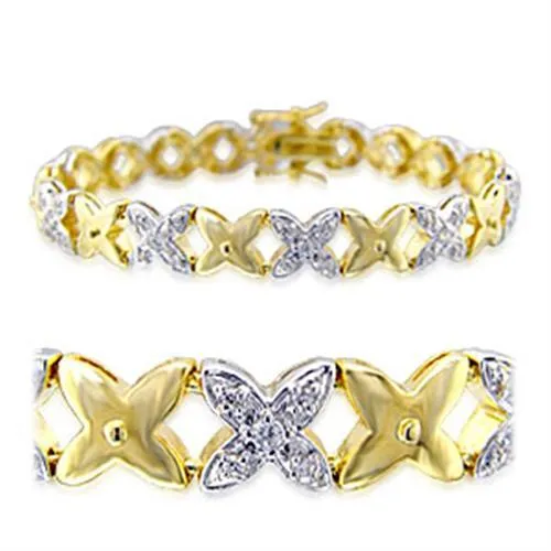 Gold Rhodium Brass Bracelet with AAA Grade CZ in Clear for Women Style 32014