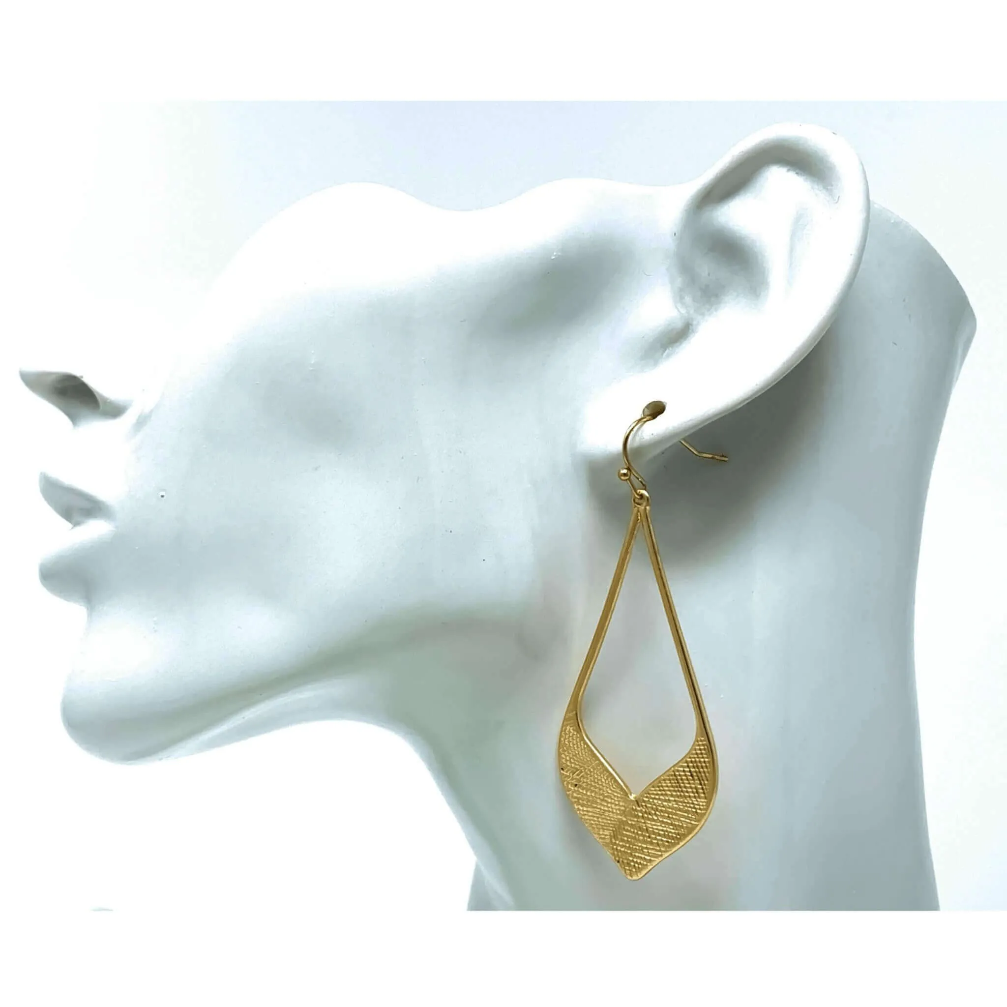 Gold Textured Teardrop Statement Earrings