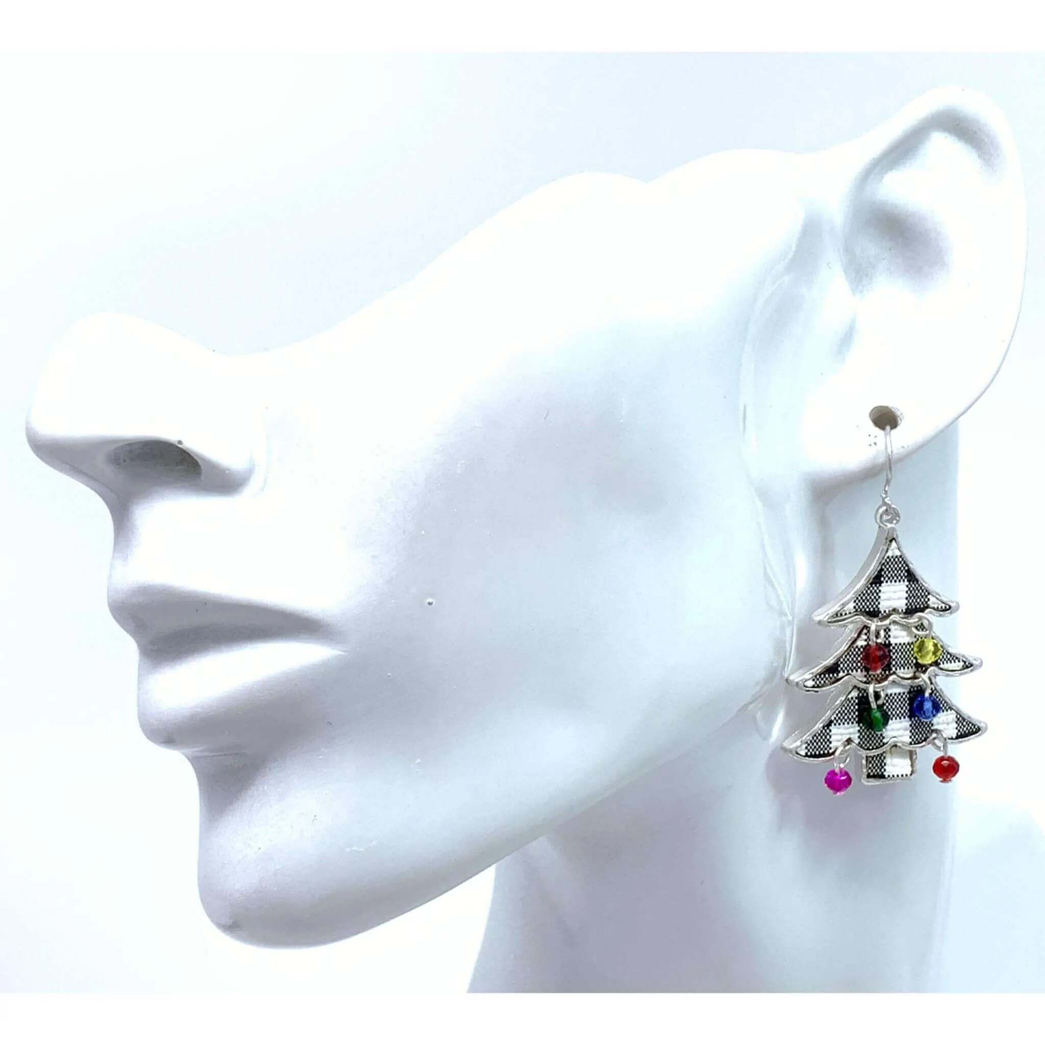 Green Plaid Christmas Tree Earrings