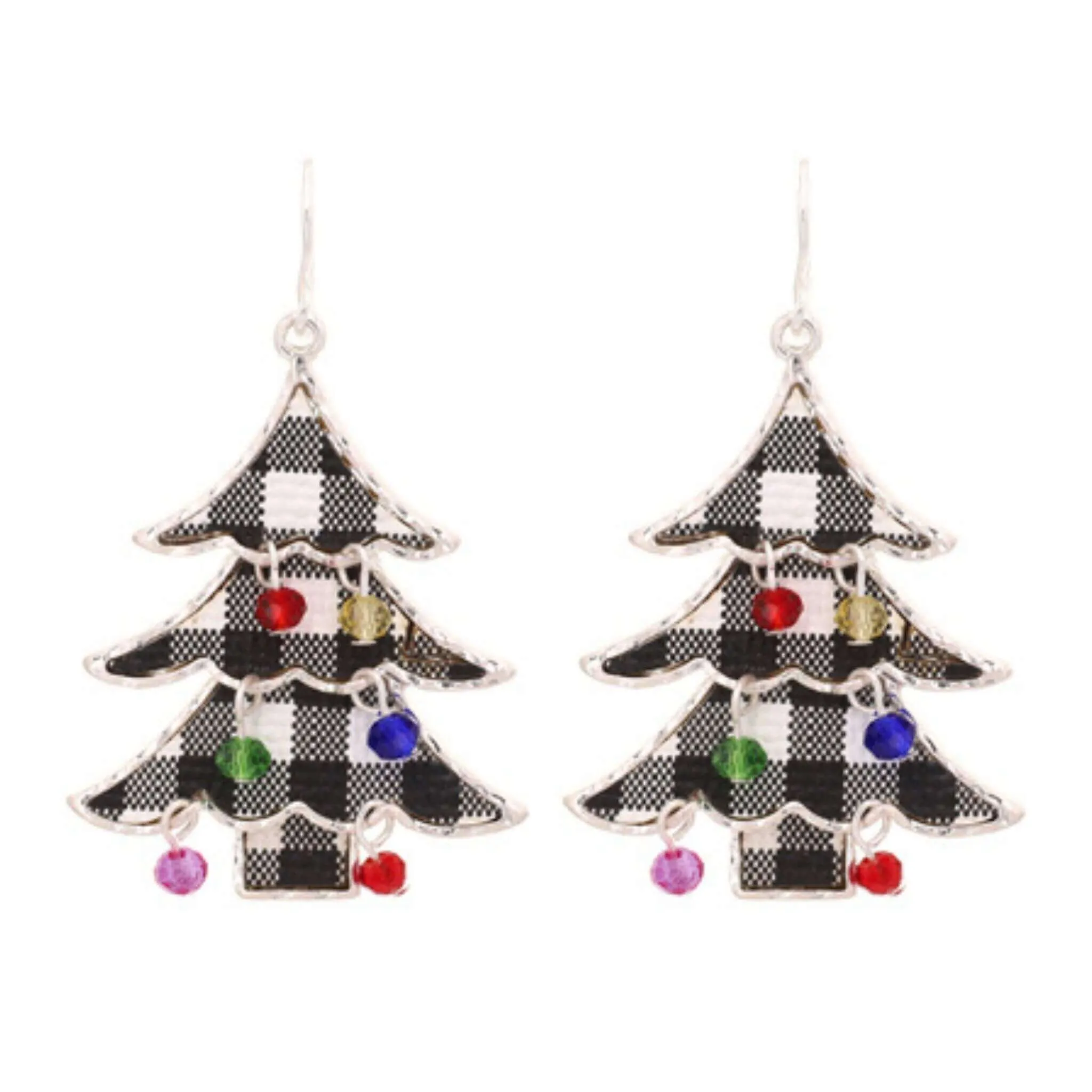 Green Plaid Christmas Tree Earrings