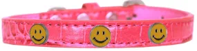 Happy Face Widget Croc Dog Collar Bright Pink Size 10