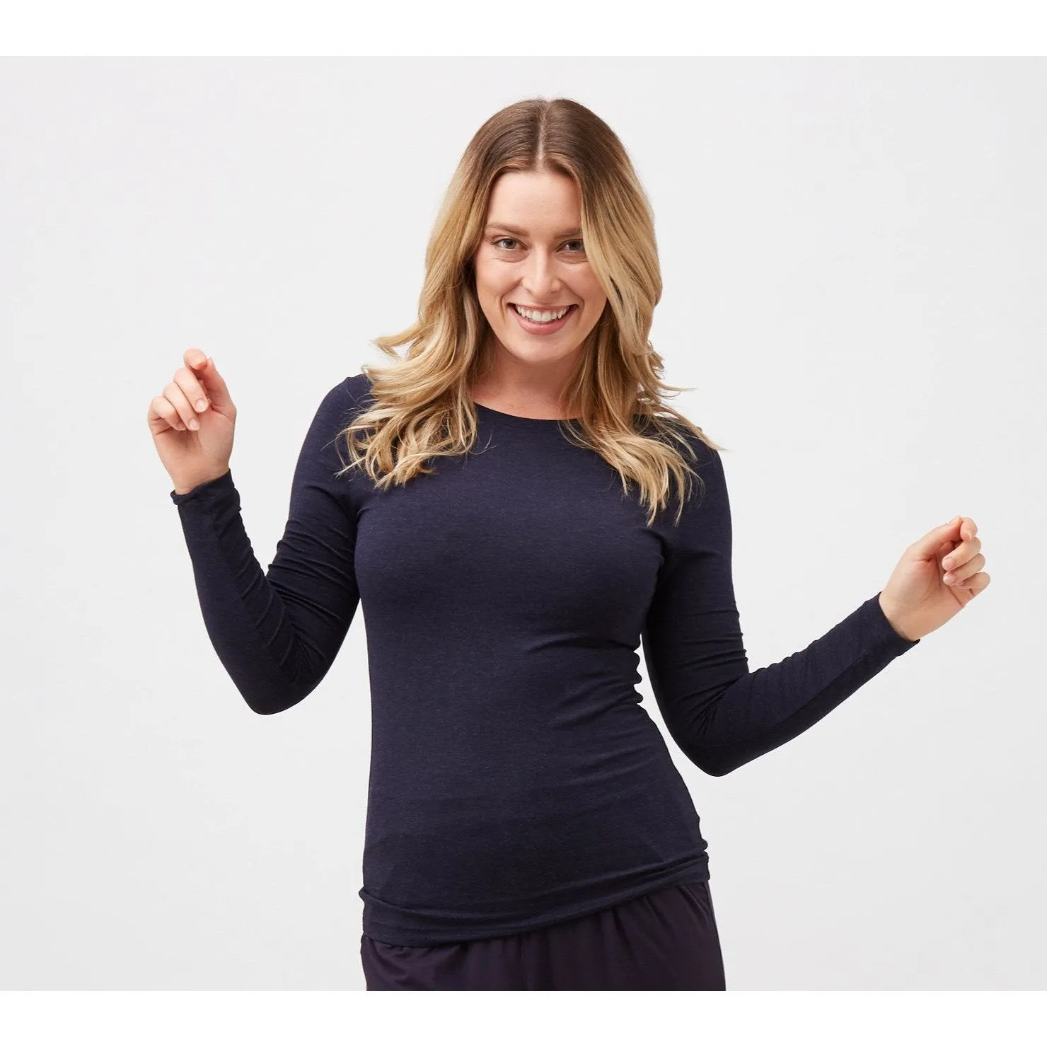 High Neck Long Sleeve Top in Midnight Marle