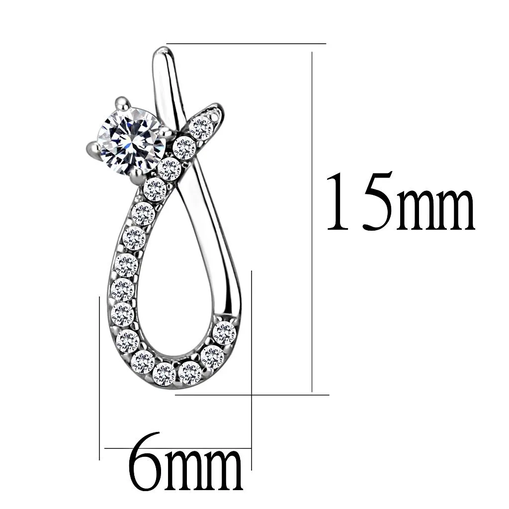 High polished (no plating) Stainless Steel Earrings with AAA Grade CZ in Clear for Women Clear Stone Color Style DA196