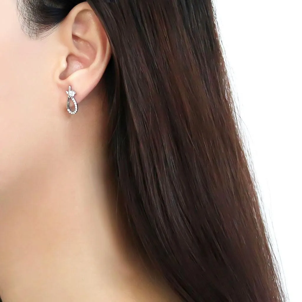 High polished (no plating) Stainless Steel Earrings with AAA Grade CZ in Clear for Women Clear Stone Color Style DA196