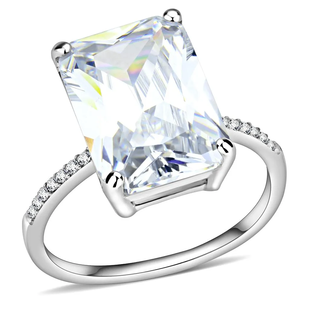 High polished (no plating) Stainless Steel Ring with AAA Grade CZ in Clear for Women Style DA131