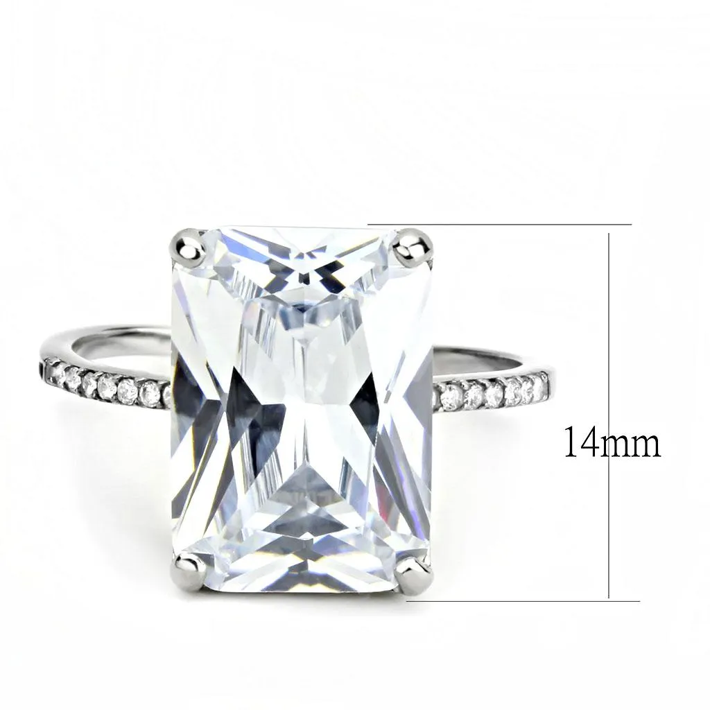 High polished (no plating) Stainless Steel Ring with AAA Grade CZ in Clear for Women Style DA131