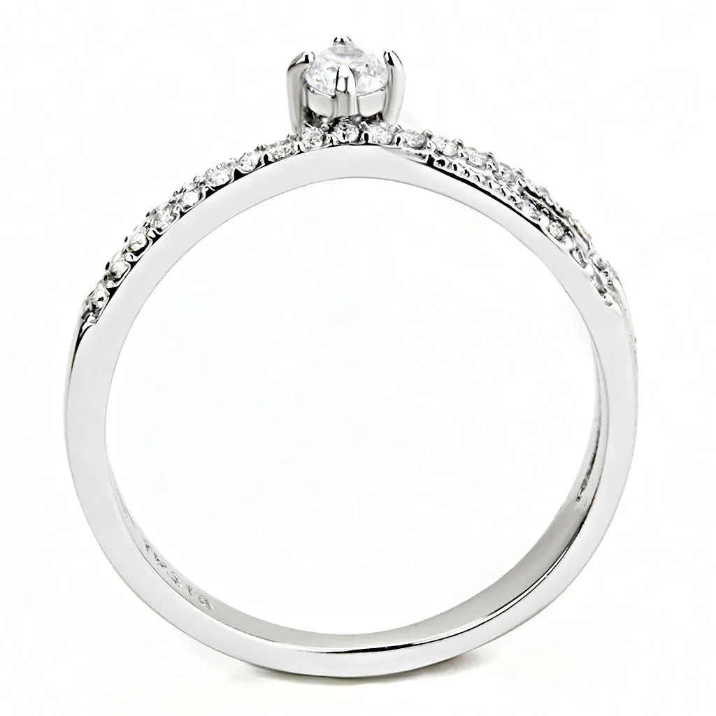 High polished (no plating) Stainless Steel Ring with AAA Grade CZ in Clear for Women Style DA153