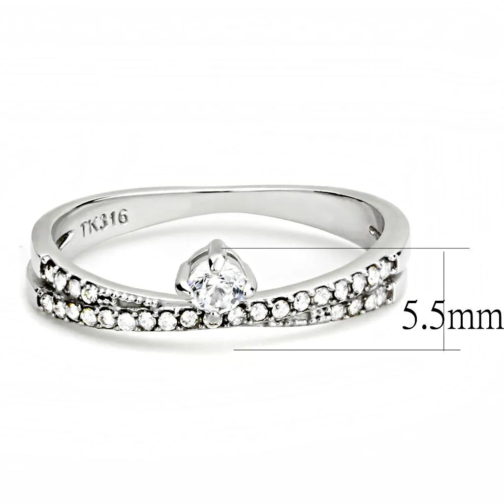 High polished (no plating) Stainless Steel Ring with AAA Grade CZ in Clear for Women Style DA153