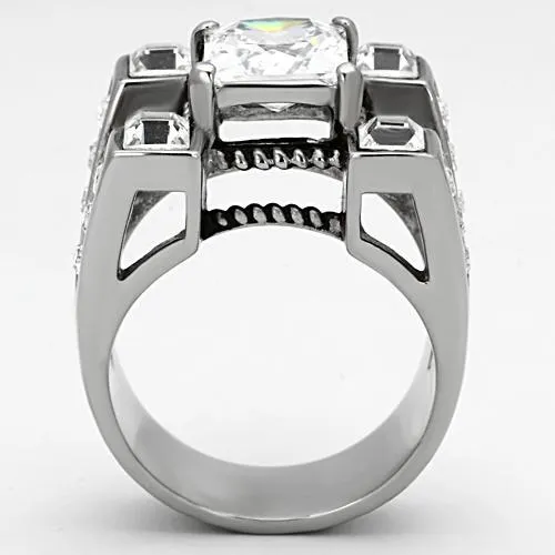 High polished (no plating) Stainless Steel Ring with AAA Grade CZ in Clear for Women Style TK1072