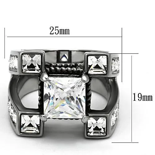 High polished (no plating) Stainless Steel Ring with AAA Grade CZ in Clear for Women Style TK1072