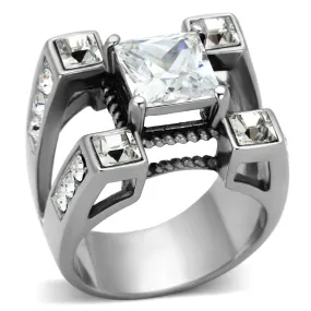 High polished (no plating) Stainless Steel Ring with AAA Grade CZ in Clear for Women Style TK1072