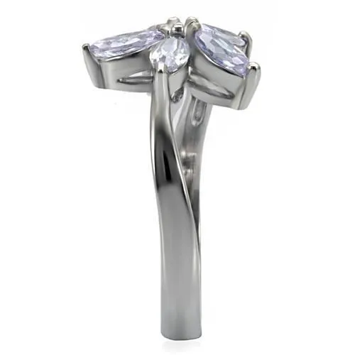 High polished (no plating) Stainless Steel Ring with AAA Grade CZ in Light Amethyst for Women Style TK084