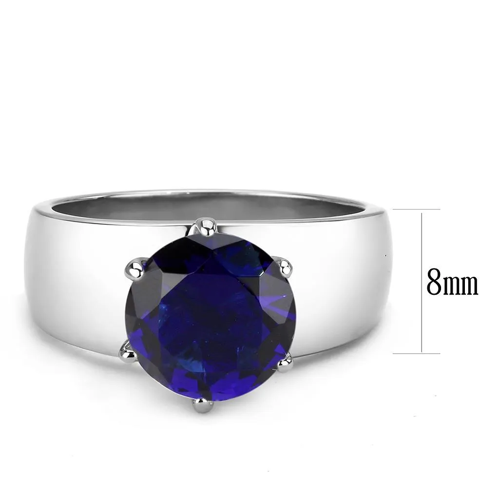 High polished (no plating) Stainless Steel Ring with Synthetic Synthetic Glass in Montana for Women Style TK52009