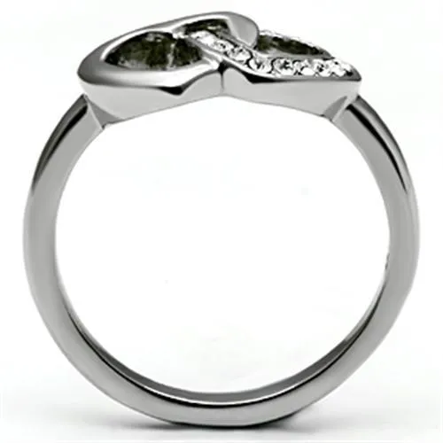 High polished (no plating) Stainless Steel Ring with Top Grade Crystal in Clear for Women Style TK695