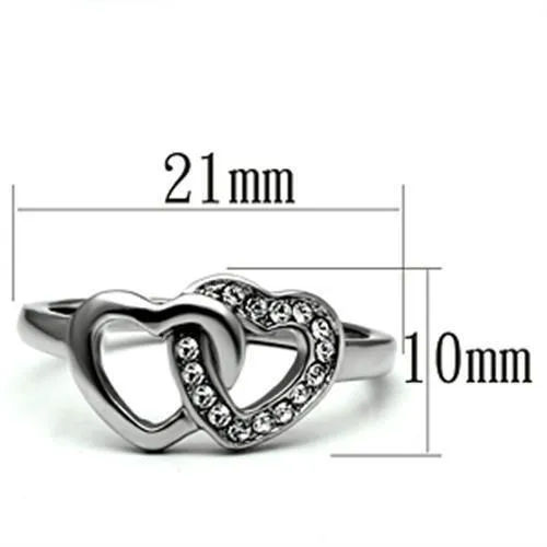 High polished (no plating) Stainless Steel Ring with Top Grade Crystal in Clear for Women Style TK695