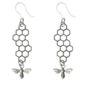 Honeycomb Bee Dangles Hypoallergenic Earrings for Sensitive Ears Made with Plastic Posts