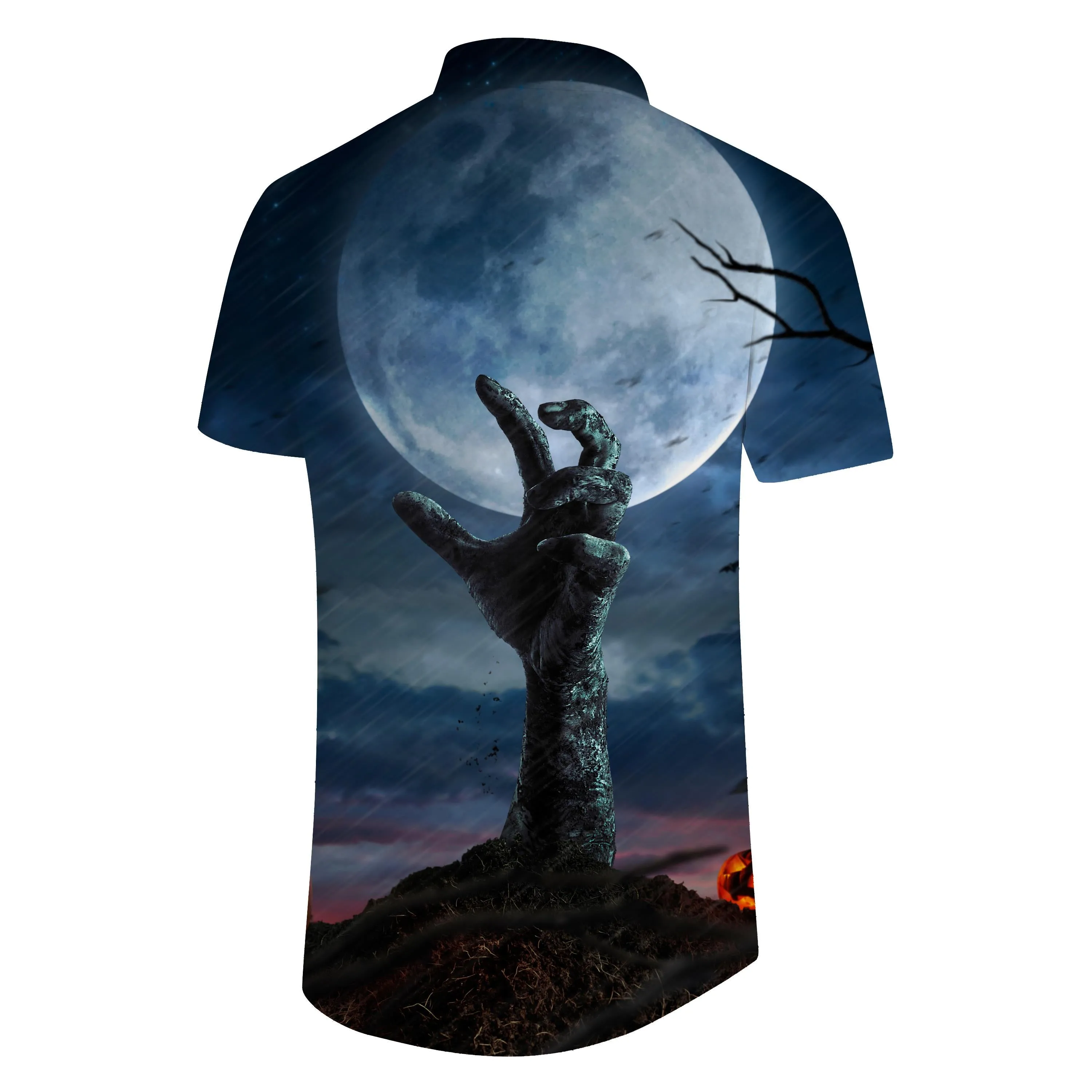 Horror zombie hand coming out of the graveyard men casual button shirt short sleeve