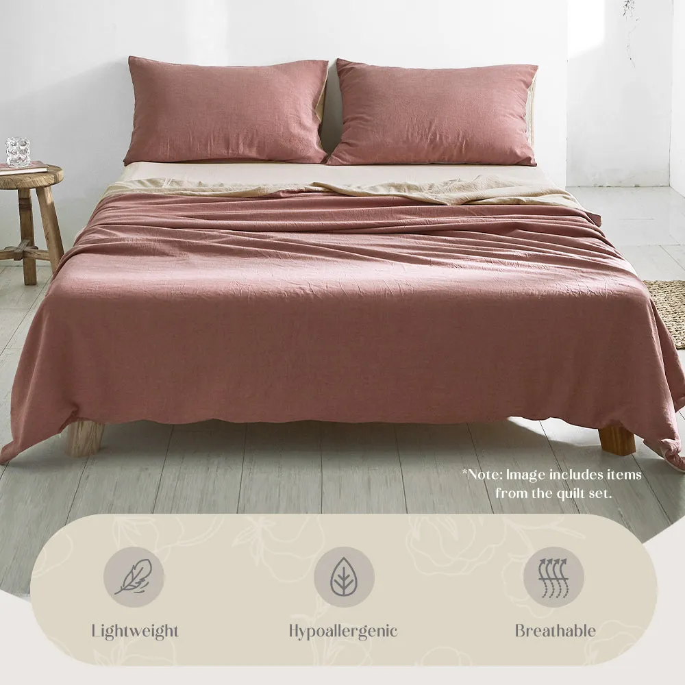 Hypoallergenic Cotton Bed Sheets Set, Double, Red Beige - Cosy Club